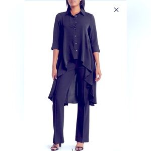NWT Patrizia Luca Navy Blue High-Low Shirt Duster Top Solid Navy Flowy Sz S NEW